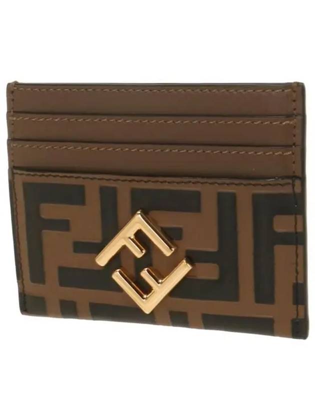 Logo Diamond Leather Card Wallet Brown - FENDI - BALAAN 3