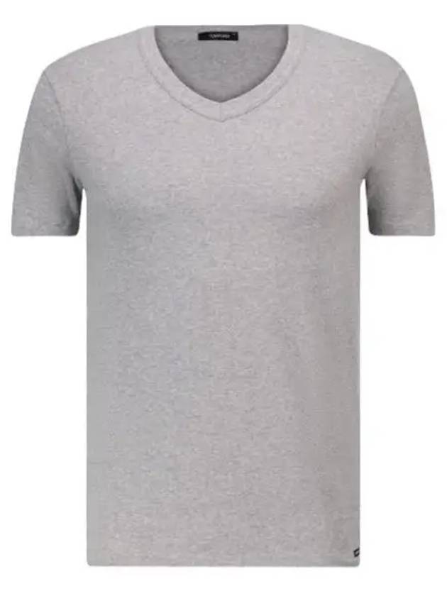 Cotton V-neck Short Sleeve T-Shirt Grey - TOM FORD - BALAAN 2