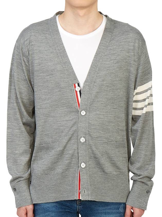 Men's Sustainable Classic Diagonal Wool Cardigan Pale Grey - THOM BROWNE - BALAAN 2