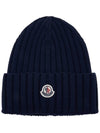 Logo Patch Wool Beanie Navy - MONCLER - BALAAN 1