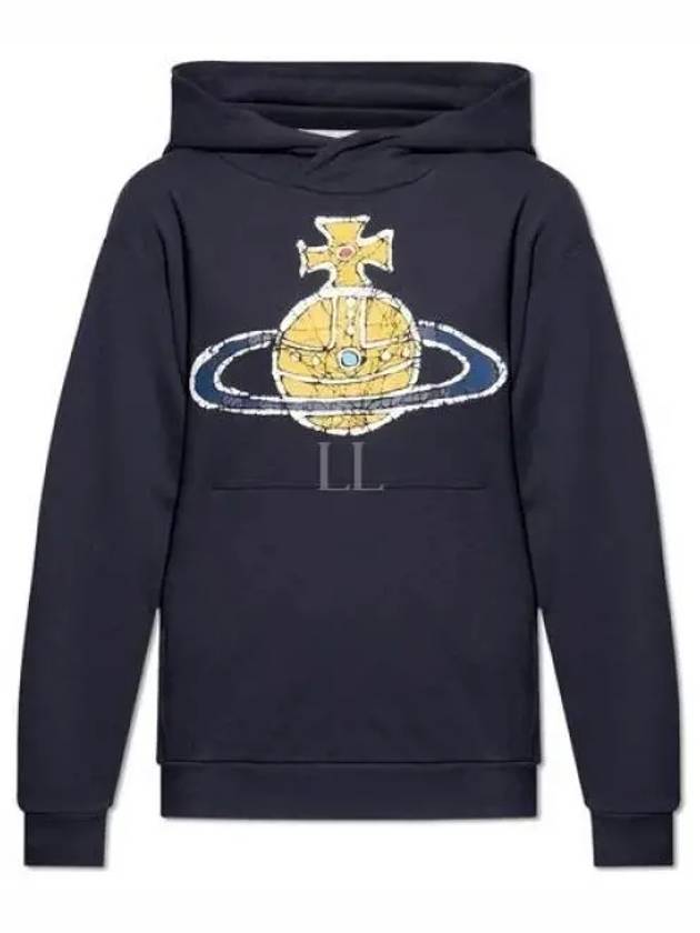 Embroidered Logo Cotton Hoodie Navy - VIVIENNE WESTWOOD - BALAAN 2