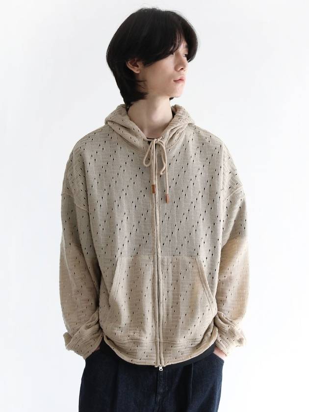 Oversized knit zip-up hoodie beige MKN3078 - IFELSE - BALAAN 1