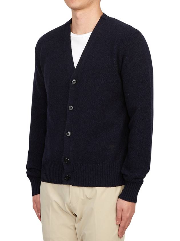 Heart Logo V Neck Cashmere Cardigan Navy - AMI - BALAAN 3