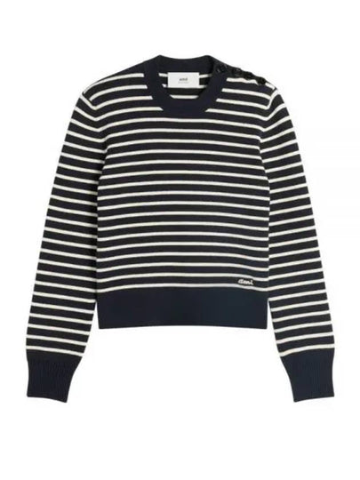 Striped Sailor Crew Neck Knit Top White Navy - AMI - BALAAN 2