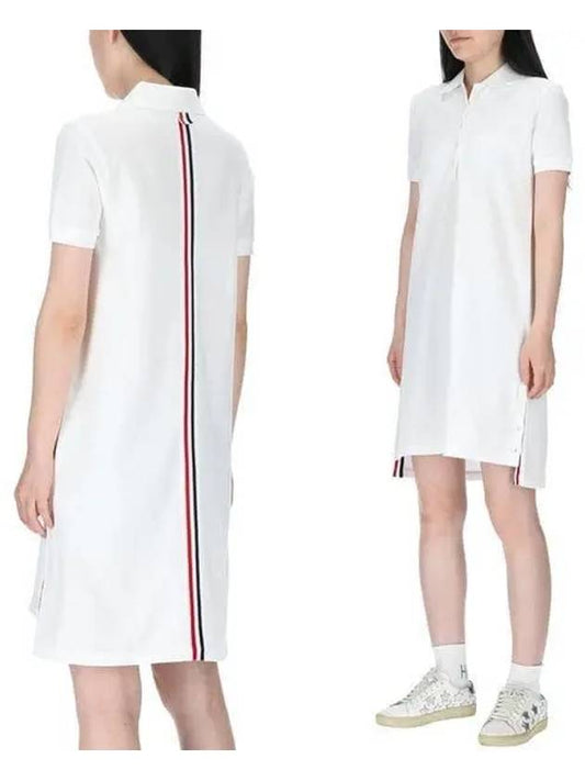 Classic Cotton Pique Center Back Stripe A-Line Short Sleeve Polo Shirt Short Dress White - THOM BROWNE - BALAAN 2