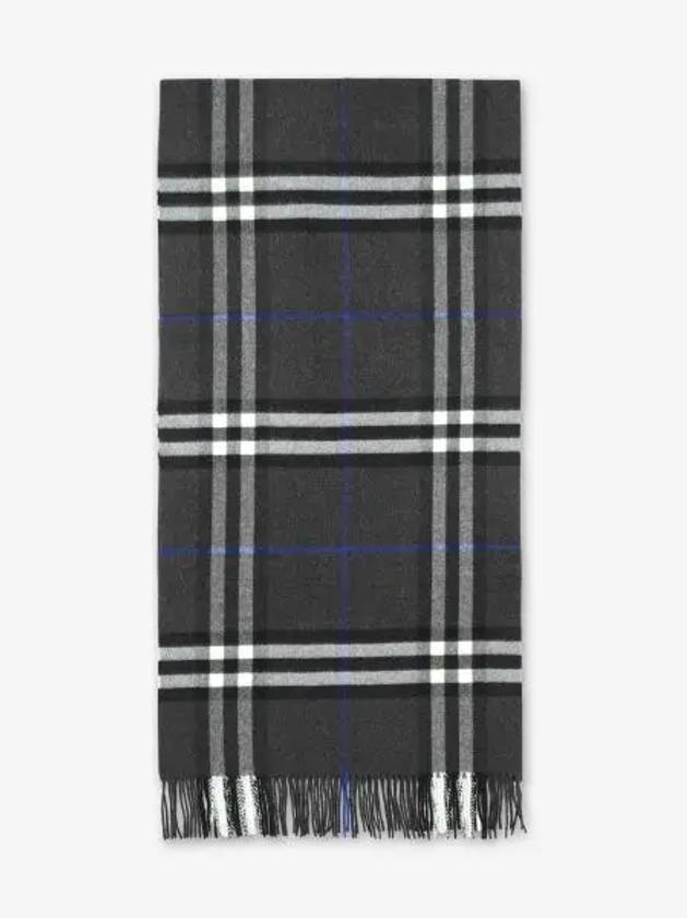 Check Wide Cashmere Scarf Dark Charcoal - BURBERRY - BALAAN 2