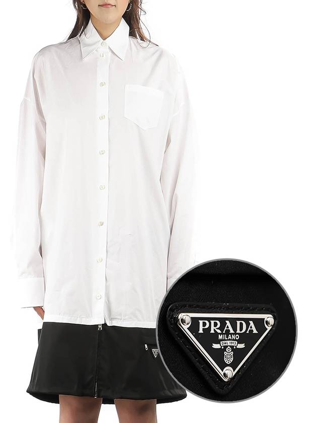 Women's Logo Cotton Shirt Midi Dress Black White - PRADA - BALAAN.