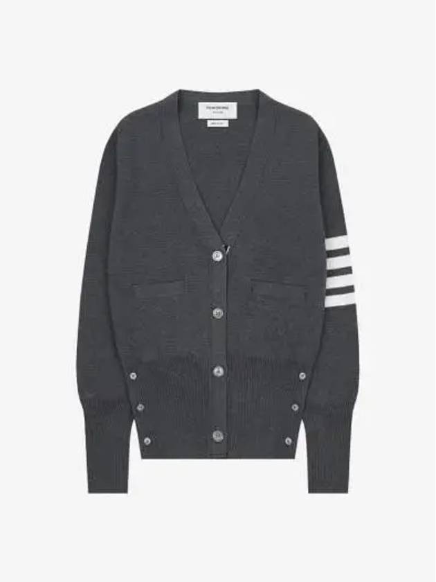 Cotton 4-Bar Milano Classic V-Neck Cardigan Medium Grey - THOM BROWNE - BALAAN 3