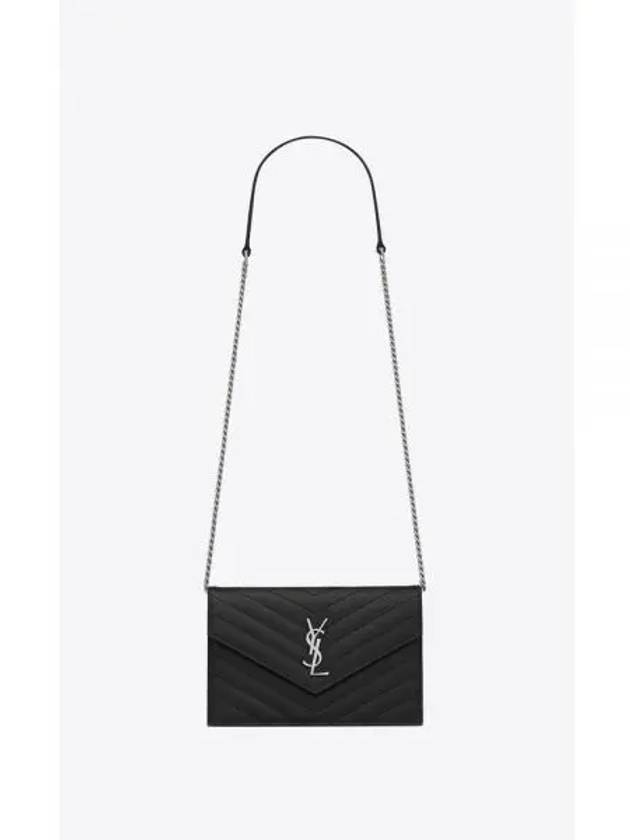 Cassandre Envelope Chain Shoulder Bag In Grain De Poudre Leather Noir - SAINT LAURENT - BALAAN 2