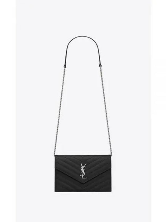 Cassandre Envelope Chain Shoulder Bag In Grain De Poudre Leather Noir - SAINT LAURENT - BALAAN 2