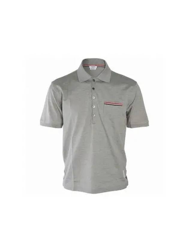 Men's Three Stripes Pocket Mercerized Short Sleeve Polo Shirt Light Grey - THOM BROWNE - BALAAN 2