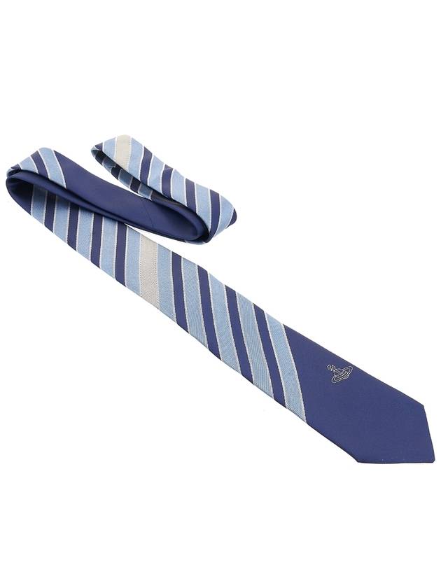 Embroidered Logo Silk Tie Blue - VIVIENNE WESTWOOD - BALAAN 4