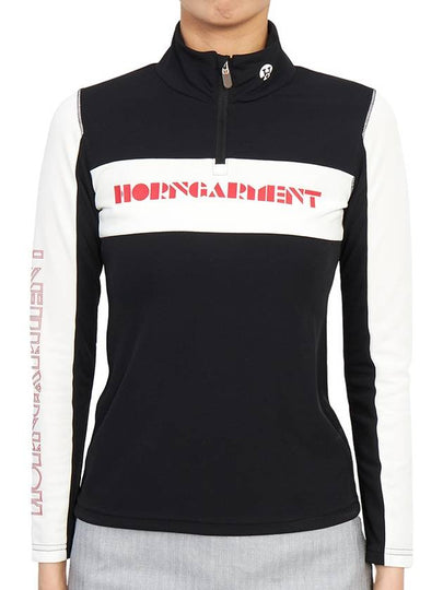 Women's Trans Half Zip Up Long Sleeve T-Shirt Black - HORN GARMENT - BALAAN 2