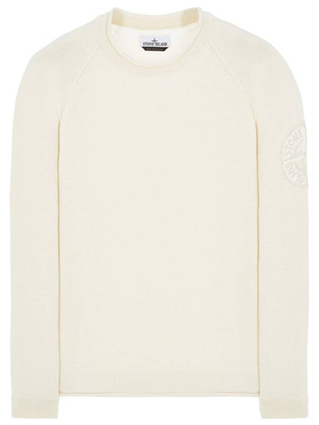 Embroidered Logo Crew Neck Lambswool Knit Top Ivory - STONE ISLAND - BALAAN 2