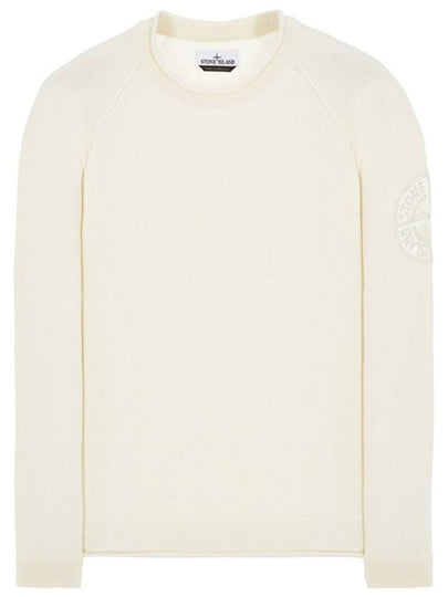 Embroidered Logo Crew Neck Lambswool Knit Top Ivory - STONE ISLAND - BALAAN 2