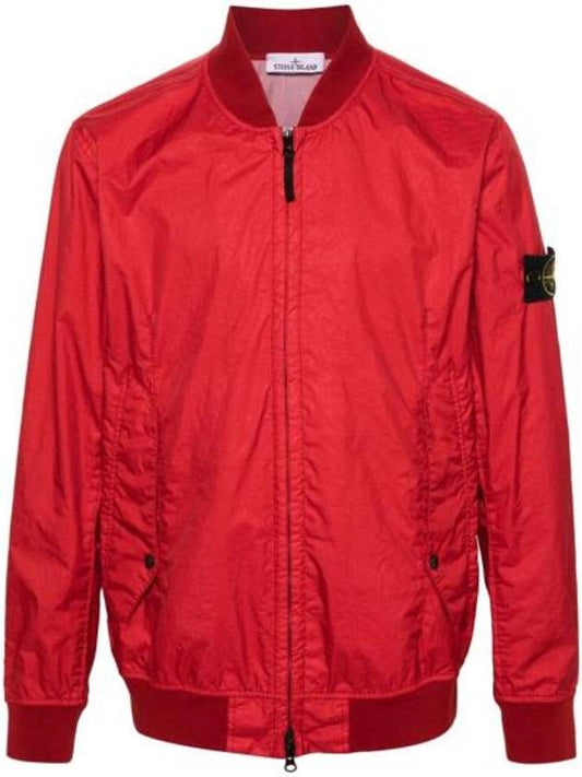 Men's Wappen Patch Zip-Up Bomber Jacket Red - STONE ISLAND - BALAAN 1