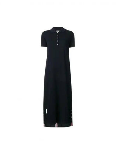 Women's Center Back Polo Cotton Long Dress Navy - THOM BROWNE - BALAAN 2