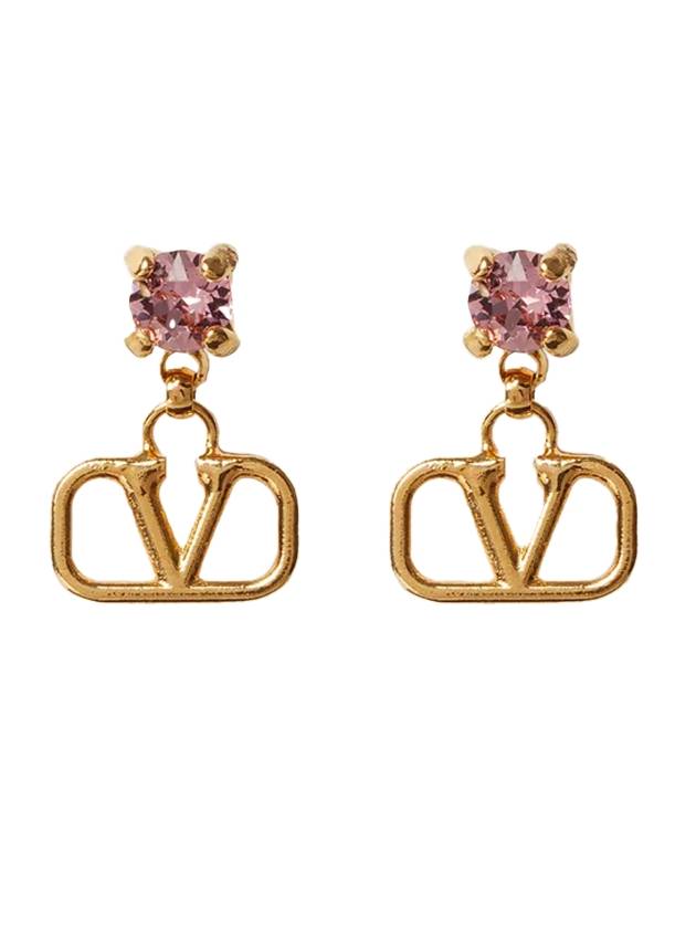 V Logo Signature Metal Rhinestone Earrings Pink Gold - VALENTINO - BALAAN 1