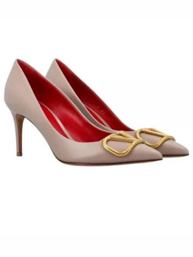 V Logo Signature Smooth Leather Pumps Heels Grey - VALENTINO - BALAAN 4