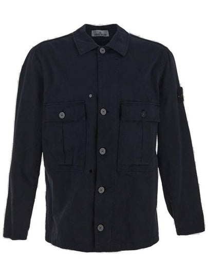 Stretch Cotton Wool Satin Over Long Sleeve Shirt Navy - STONE ISLAND - BALAAN 2