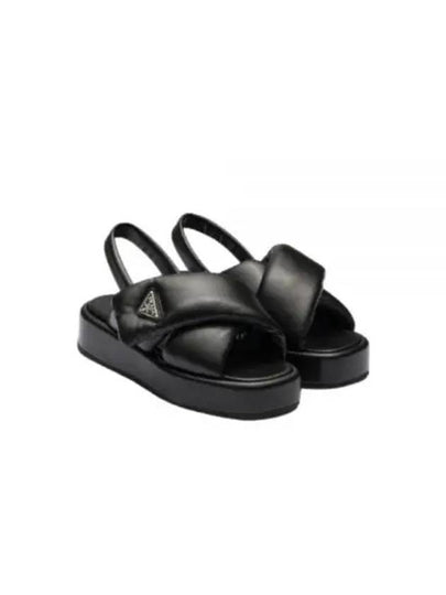 Triangular Logo Soft Padded Nappa Leather Sandals Black - PRADA - BALAAN 2