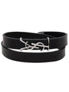 Silver Logo Leather Bracelet Black - SAINT LAURENT - BALAAN 1