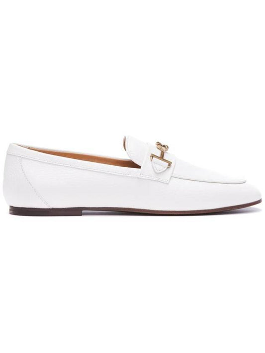 Women's Double T Logo Leather Loafers White - TOD'S - BALAAN 1