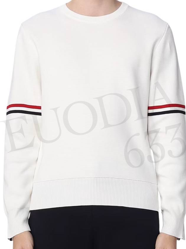 Men's Milan Stitch Armband Crew Neck Knit Top White - THOM BROWNE - BALAAN 7