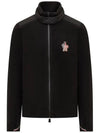 Logo Patch Fleece Zip-Up Jacket Black - MONCLER - BALAAN 3