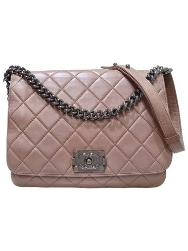 Women s Pink Beige Leather Boy Chain Shoulder Bag - CHANEL - BALAAN 1