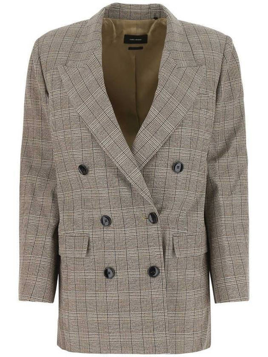 Nevim Check Double Breasted Blazer Jacket Beige - ISABEL MARANT - BALAAN 1