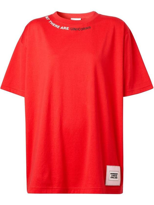 Slogan Print Oversized Short Sleeve T-Shirt Red - BURBERRY - BALAAN.