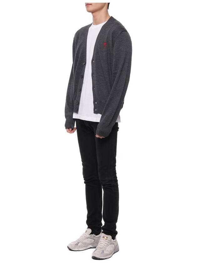 Red Heart Logo Merino Wool Cardigan Heather Grey - AMI - BALAAN 5