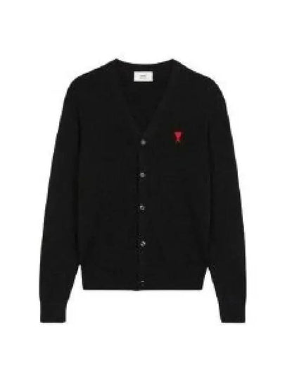 Red Heart Logo Merino Wool Cardigan Black - AMI - BALAAN 2