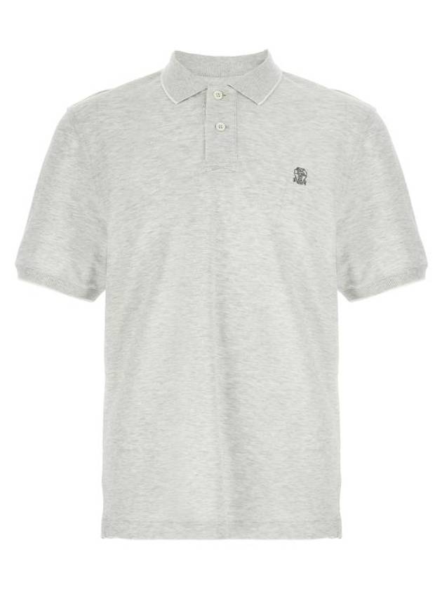 Embroidered Logo Short Sleeve Polo Shirt Grey - BRUNELLO CUCINELLI - BALAAN 1