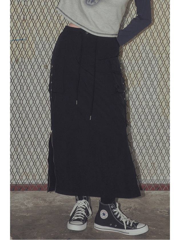 Nylon pocket zipper banding long skirt black - DIAIRE - BALAAN 3