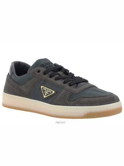 Enamel Triangle Suede Low Top Sneakers Grey - PRADA - BALAAN 2