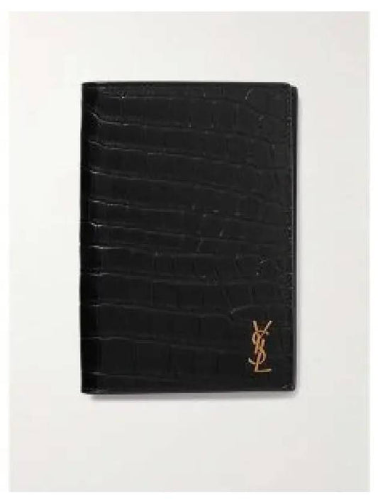 Monogram Crocodile Card Passport Wallet Black - SAINT LAURENT - BALAAN 2