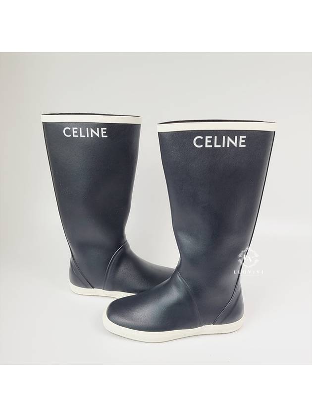 Women's Flat Mid Botes Half Rain Boots Navy - CELINE - BALAAN 2