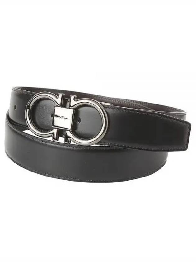 Gancini Reversible Adjustable Calfskin Leather Belt Black - SALVATORE FERRAGAMO - BALAAN 2