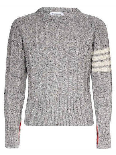 Donegal Twist Cable 4-Bar Classic Crewneck Knit Top Light Grey - THOM BROWNE - BALAAN 2