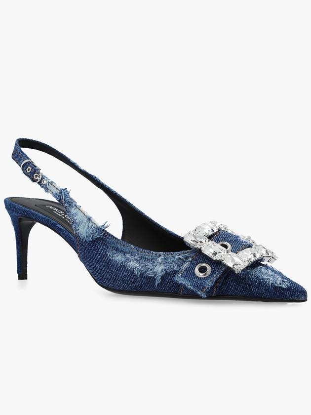 Rhinestone Buckle Patchwork Denim Slingback Heel Blue - DOLCE&GABBANA - BALAAN 5