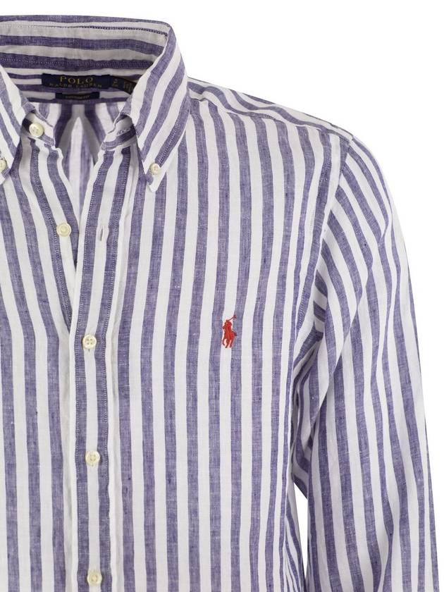 Logo Stripe Linen Long Sleeve Shirt Blue - POLO RALPH LAUREN - BALAAN 5