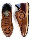 Leopard Rock Stud Low Top Sneakers Brown - VALENTINO - BALAAN.