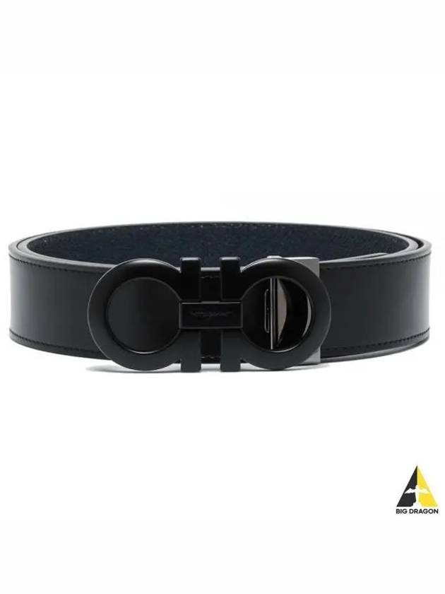 Salvatore Reversible Leather Belt Black Blue - SALVATORE FERRAGAMO - BALAAN.