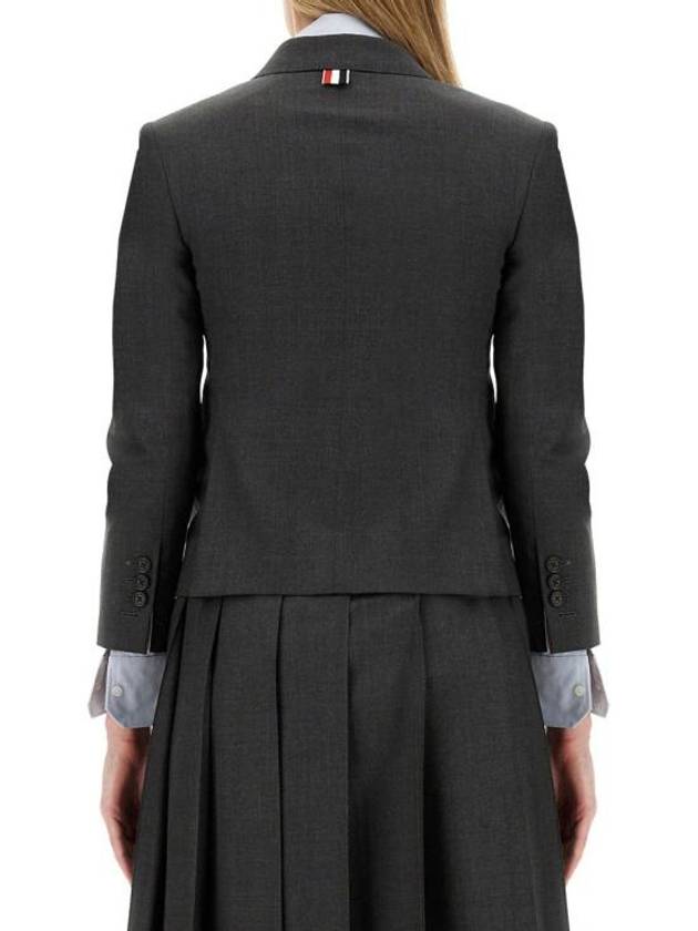 Women's Twill Slim Fit Single Breasted Wool Jacket Dark Gray - THOM BROWNE - BALAAN 4