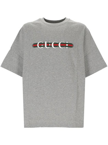 Logo print crew neck short sleeve t shirt gray - GUCCI - BALAAN 1