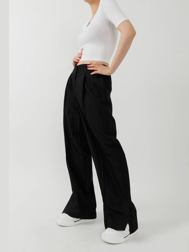 Meryl low rise pin tuck hem side slits straight semi wide slacks black MERYL15BK - RAMUSTUDIO - BALAAN 3