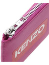 Logo Zipper Calf Leather Card Wallet Pink - KENZO - BALAAN 9