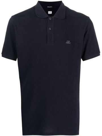 Men's Cotton Logo Patch Short Sleeve Polo Shirt Navy - CP COMPANY - BALAAN.